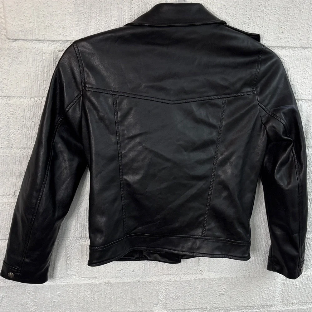 Zara Faux Leather Girls Sleek Black Biker Moto Jacket sz 10